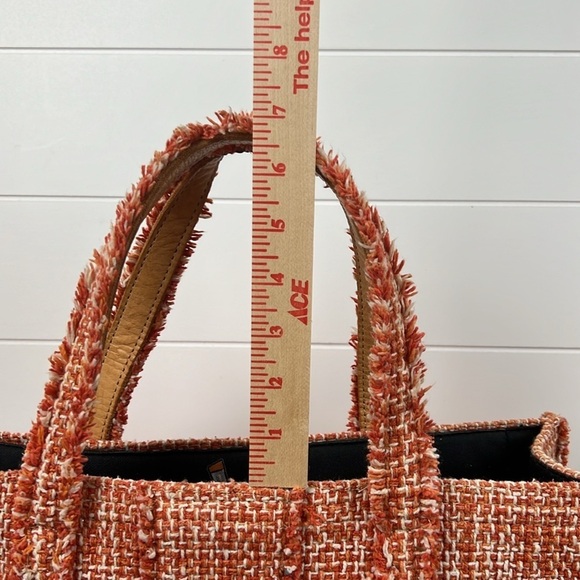 Kooreloo tweed large tote in orange leather handles shoulder bag gold buttons - Picture 5 of 12